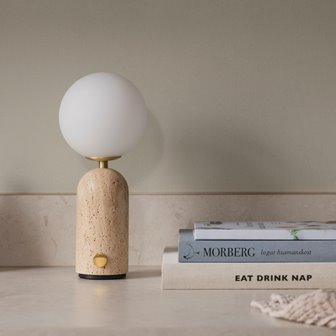 Beżowa lampka stołowa trawertyn przenośna Torrano